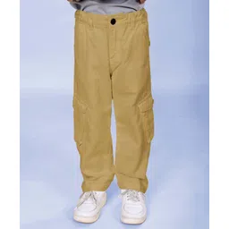 Kiddopanti Cotton Woven Solid Cargo Pants - Beige-picture-17