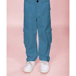 Kiddopanti Cotton Woven Solid Cargo Pants - Teal Blue-picture-29
