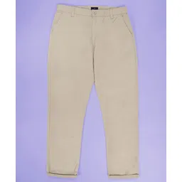 Kiddopanti Cotton Woven Solid Twill Regular Fit Chinos Pant With Adjustable Waist Elastic - Beige-picture-21
