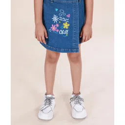 Kiddopanti Denim Floral & Chill Text Printed Skort - Blue-picture-16