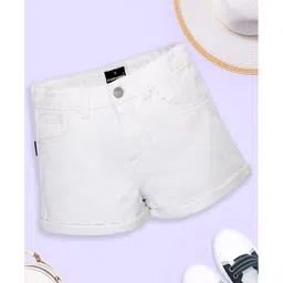 Kiddopanti Denim Solid Roll Up Shorts - White-picture-25