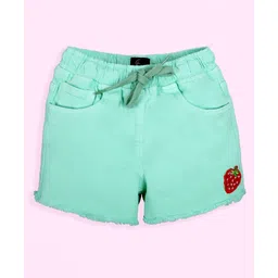 Kiddopanti Denim Strawberry Patch Detailed Shorts - Mint Green-picture-28
