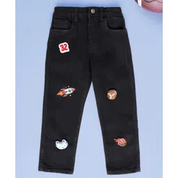 Kiddopanti Denim Woven Football & Kitty Applique Detailed Jeans - Black-picture-13