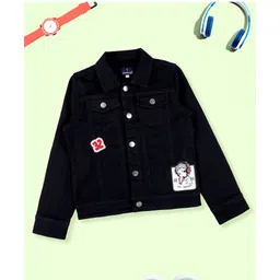 Kiddopanti Denim Woven Full Sleeves Boy Patch Detailed Jacket - Black-picture-11