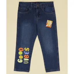 Kiddopanti Denim Woven Good Vibes Text Printed Jeans - Blue-picture-10