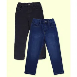 Kiddopanti Denim Woven Pack Of 2 Solid & Washed Jeans - Black & Blue-picture-24