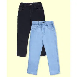 Kiddopanti Denim Woven Pack Of 2 Solid Jeans - Black & Light Blue-picture-17