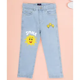 Kiddopanti Denim Woven Smiley Sun & Balloons Printed Jeans - Light Blue-picture-14