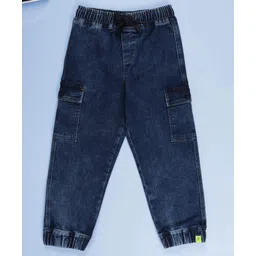 Kiddopanti Denim Woven Solid Cargo Jeans - Blue-picture-15