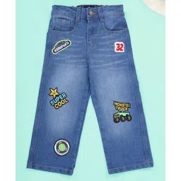 Kiddopanti Denim Woven Super Cool Text & Monster Truck Patch Detailed Straight Fit Jeans - Blue-picture-26