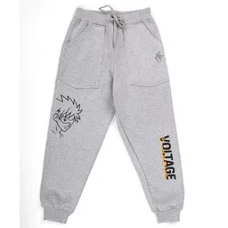 Kiddopanti Fleece Knit Cool Boy Printed Track Pants - Grey Melange-picture-17