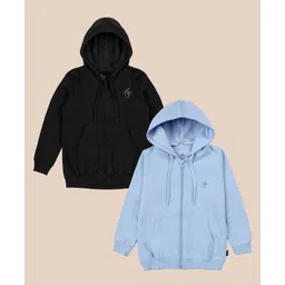 Kiddopanti Fleece Knit Pack Of 2 Full Sleeves Brand Logo Printed Light Winter Hooded Sweatshirts - Light Blue & Black-picture-23