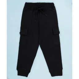 Kiddopanti Fleece Knit Solid Cargo Track Pants - Black-picture-40
