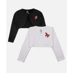 Kiddopanti Fleece Pack Of 2 Full Sleeves Heart & Unicorn Shaped Sequins Embellished Crop Shrugs - Black & White-picture-15