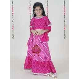 KiddoPanti Girls Bandhani Printed Ready to Wear Lehenga & Blouse With Dupatta-picture-11