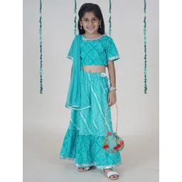 KiddoPanti Girls Bandhani Printed Ready to Wear Lehenga & Blouse With Dupatta-picture-54