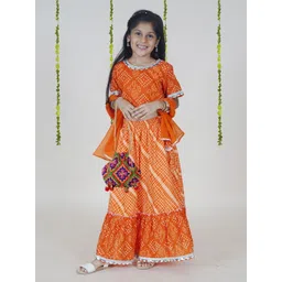 KiddoPanti Girls Bandhani Printed Ready to Wear Lehenga & Blouse With Dupatta-picture-15