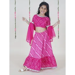 KiddoPanti Girls Bandhani Printed Ready to Wear Lehenga & Blouse With Dupatta-picture-33