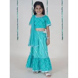 KiddoPanti Girls Bandhani Printed Ready to Wear Lehenga & Blouse With Dupatta-picture-56