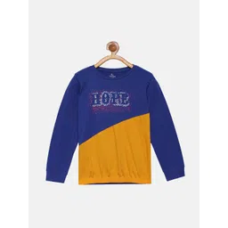 KiddoPanti Girls Blue & Yellow Typography Printed Cotton T-shirt-picture-15