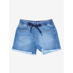 KiddoPanti Girls Blue Washed Denim Shorts-picture-14