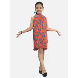 KiddoPanti Girls Floral Printed High Neck A-Line Dress-picture-23