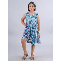 KiddoPanti Girls Floral Printed Round Neck Sleeveless Fit & Flare Dress-picture-10