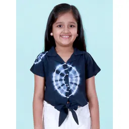 KiddoPanti Girls Lapel Collar Tie and Dye Print Shirt Style Crop Top-picture-19