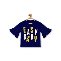 KiddoPanti Girls Navy Blue Typography Printed Cotton T-shirt-picture-20