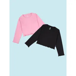 KiddoPanti Girls Pack Of 2 Cotton Solid T-shirts-picture-12