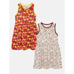 KiddoPanti Girls Pack of 2 Floral Print Pure Cotton A-Line Dress-picture-38