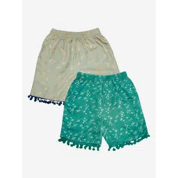 KiddoPanti Girls Pack of 2 Grey & Green Printed Shorts-picture-33