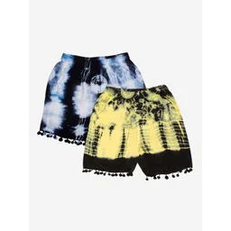 KiddoPanti Girls Pack of 2 Pom Pom Lace Hem Tie & Dye Shorts-picture-57