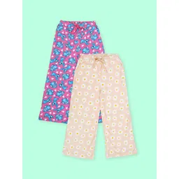 KiddoPanti Girls Pack Of 2 Printed Cotton Lounge Pants-picture-26