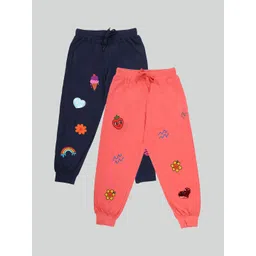 KiddoPanti Girls Pack Of 2 Printed Pure Cotton Joggers-picture-10