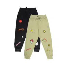 KiddoPanti Girls Pack Of 2 Printed Pure Cotton Joggers-picture-15