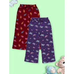 KiddoPanti Girls Pack Of 2 Printed Pure Cotton Lounge Pant-picture-21