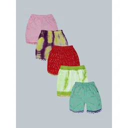 KiddoPanti Girls Pack of 5 Printed & Dyed Shorts-picture-49