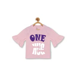 KiddoPanti Girls Pink Typography Printed Petal Sleeves T-shirt-picture-19