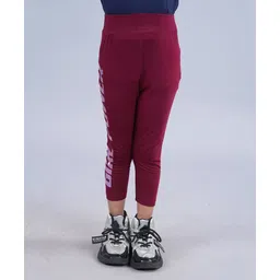 Kiddopanti Girls Power Text Printed Leggings - Maroon-picture-11