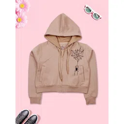 KiddoPanti Girls Printed Hooded Neck Front-Open Sweatshirt-picture-25