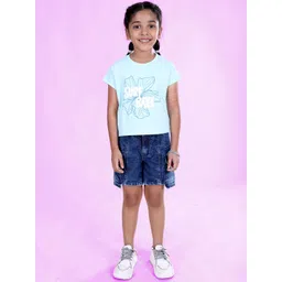KiddoPanti Girls Printed T-shirt With Shorts Clothing Set-picture-16