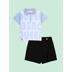 KiddoPanti Girls Printed T-shirt with Skort-picture-30