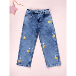 KiddoPanti Girls Straight Fit Mid-Rise Applique Stretchable Jeans-picture-41