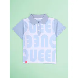 KiddoPanti Girls Typography Printed Polo Collar Cotton T-shirt image 1