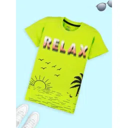 Kiddopanti Green Boys Cotton Printed Round Neck Tee-picture-11