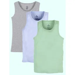 Kiddopanti Ice Blue, Grey Melange & Light Green Boys Cotton Solid Rib Vest Pack of 3-picture-10