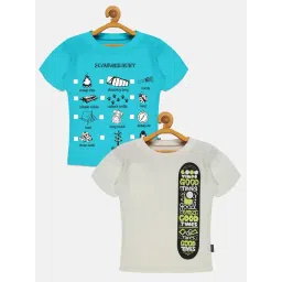 Kiddopanti Kids Aqua Blue & White Printed T-Shirt (Pack Of 2)-picture-40