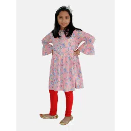 Kiddopanti Kids Baby Pink & Red Printed Full Sleeves Kurta with Leggings-picture-18