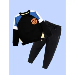 Kiddopanti Kids Black & Black Printed Track Suits-picture-38